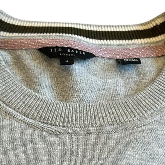Ted Baker London Grey Pullover Sweater Stretch Ribbed Trim Crew Neck Size Large - Picture 12 of 12